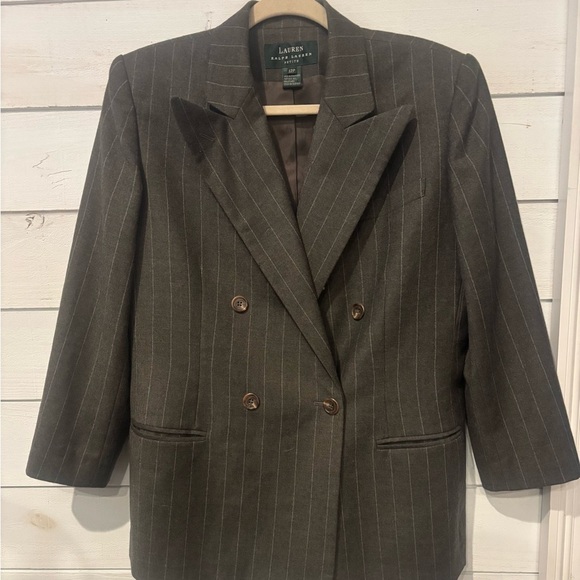 Lauren Ralph Lauren Gray Pinstriped Wool Blazer in size 12 P - Picture 5 of 12